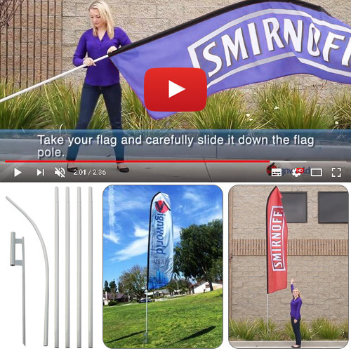 Ground Spike Mount Stake + Feather Flutter Swooper Banner Flag Pole 16′ Tall