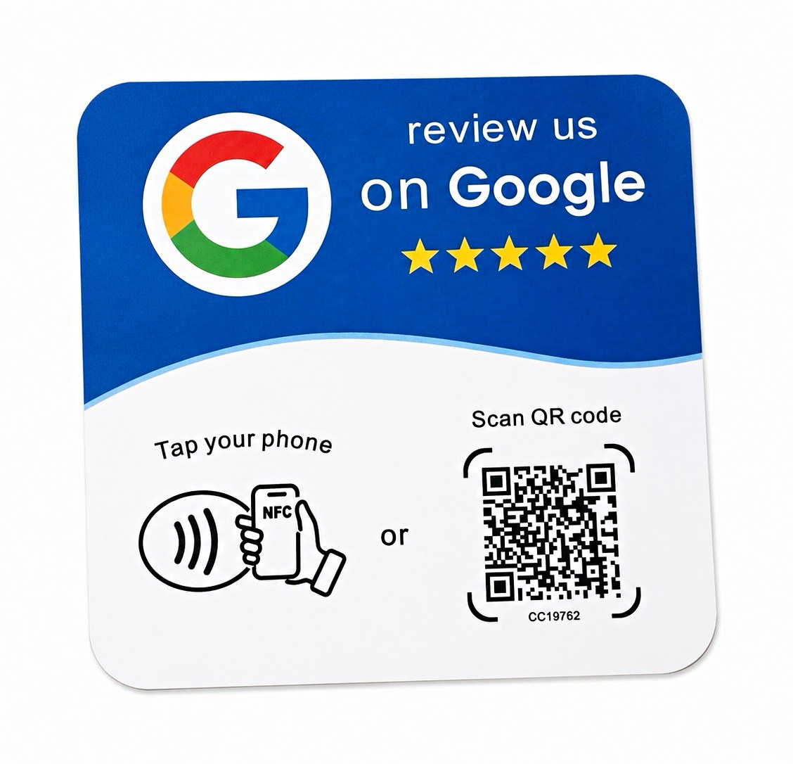 Google Review NFC Card Tap and QR Code with Adhesive Back NFC 215 Chip