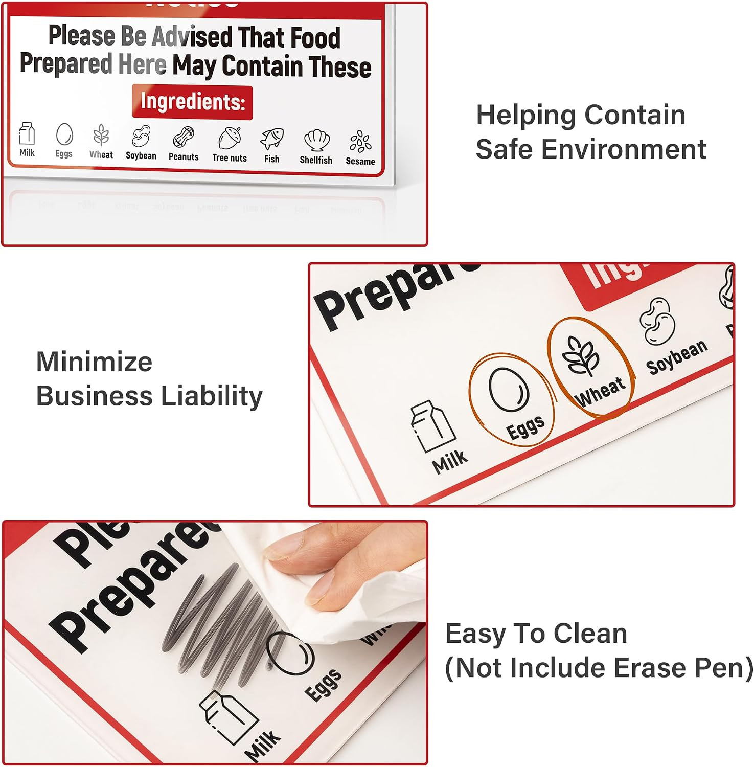 Upgraded Food Allergy Notice Sign, 9 Food Allergens Acrylic Caution Warning Sign