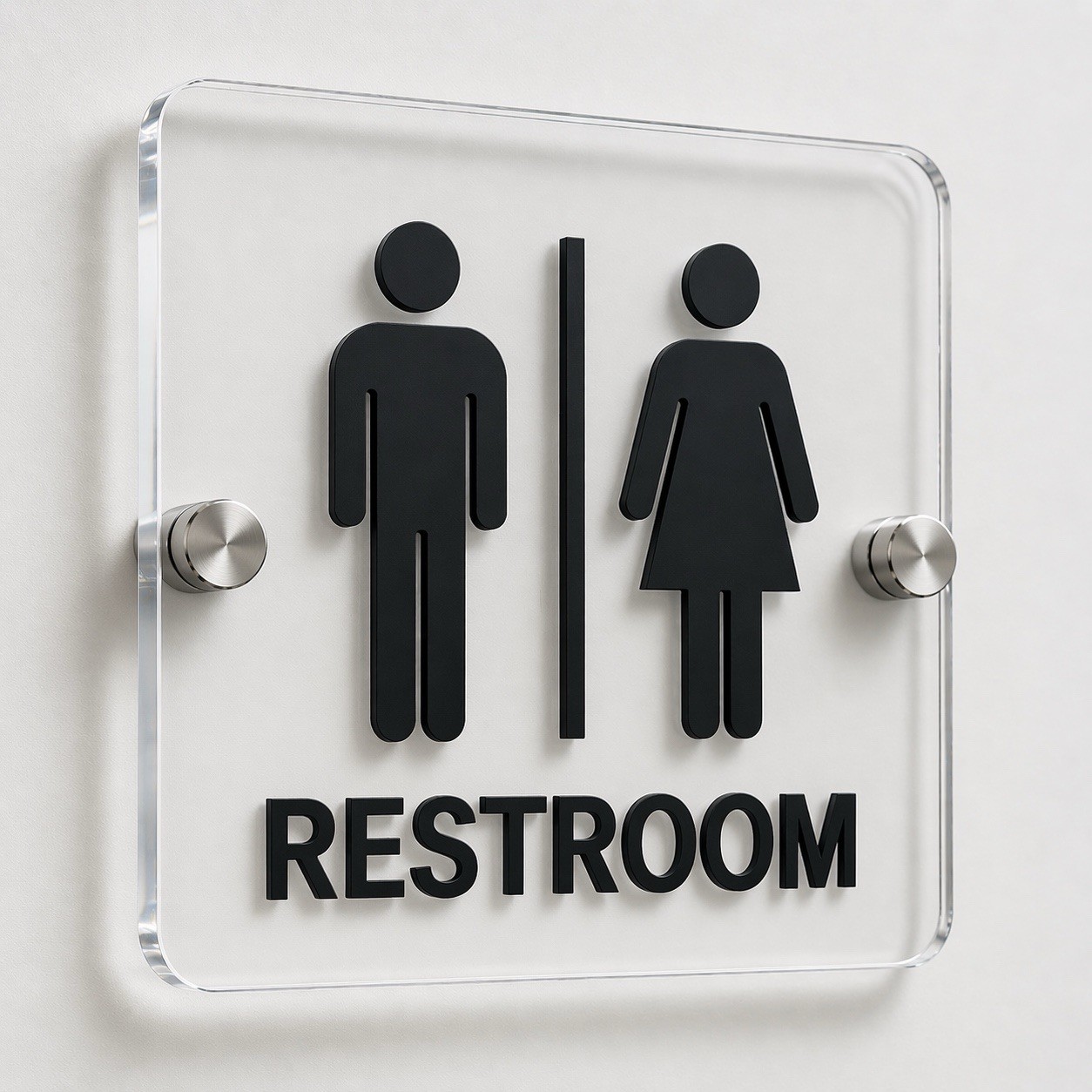 Acrylic Restroom Sign Men Women Clear 3D Raised Icon Custom Bathroom Door Sign