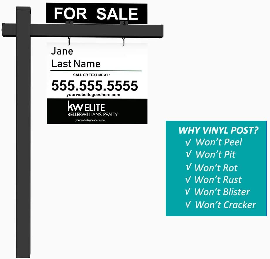 Vinyl PVC Black Real Estate Sign Post with Flat Cap 6ft. (4″x 4″x 72″) Realtor Y