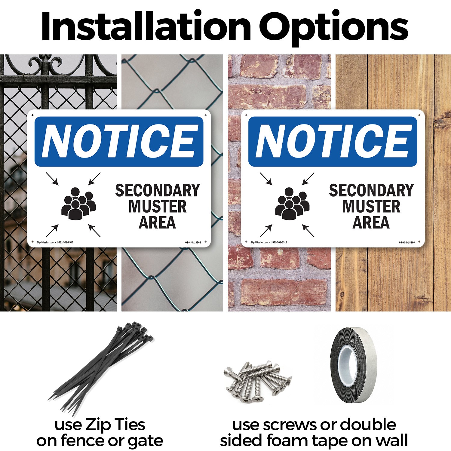 Secondary Muster Area OSHA Notice Sign Metal, Plastic, Or Decal – 5 or 10 Pack
