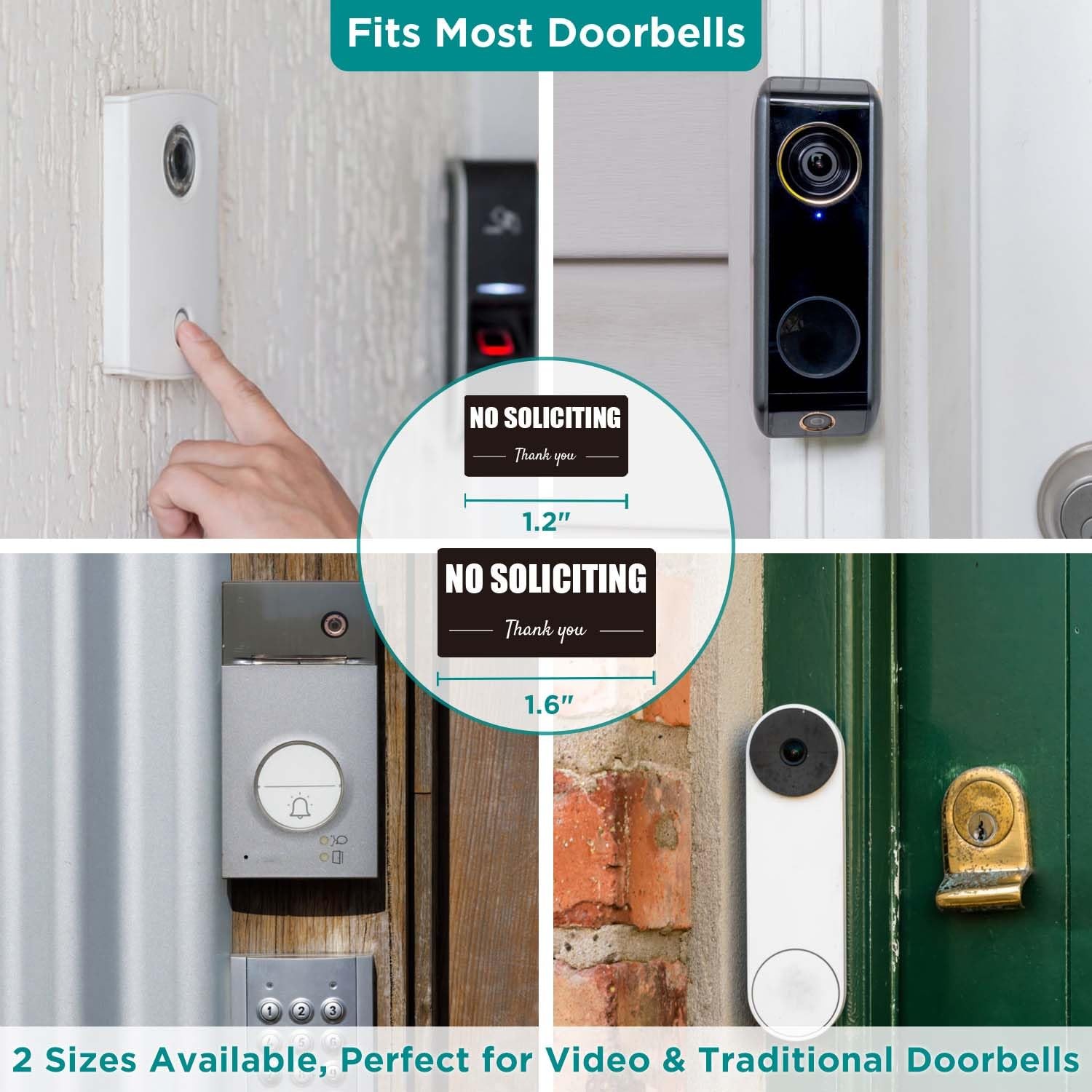 Small No Soliciting Sign for Front Door – Weatherproof No Soliciting Sticker for