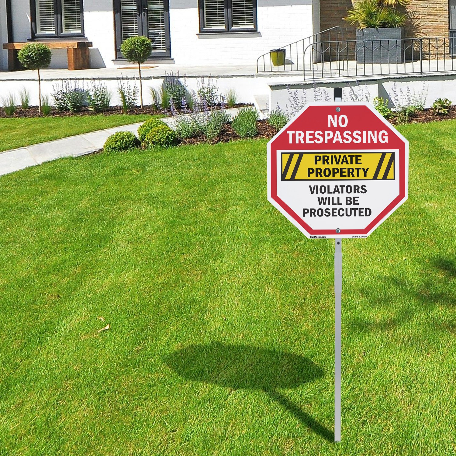 No Trespassing Private Property V Octagon Sign With Stake Weather Resistant