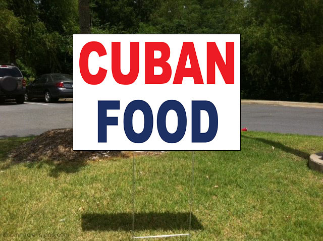 Cuban Food Red Blue Corrugated Plastic Yard Sign /Free Stakes