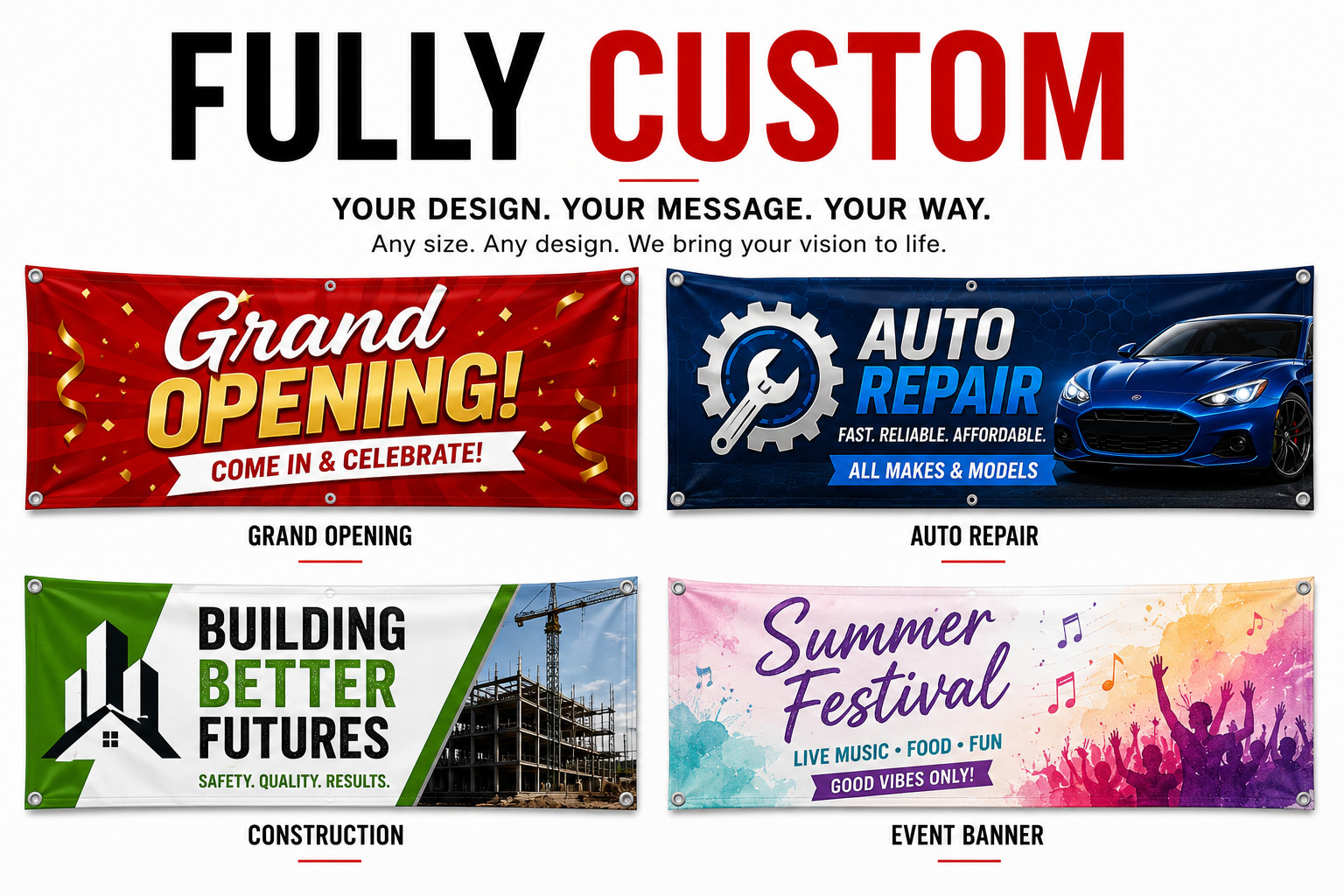 Custom Vinyl Banner 13oz Heavy Duty Waterproof UV Resistant Fast Ship