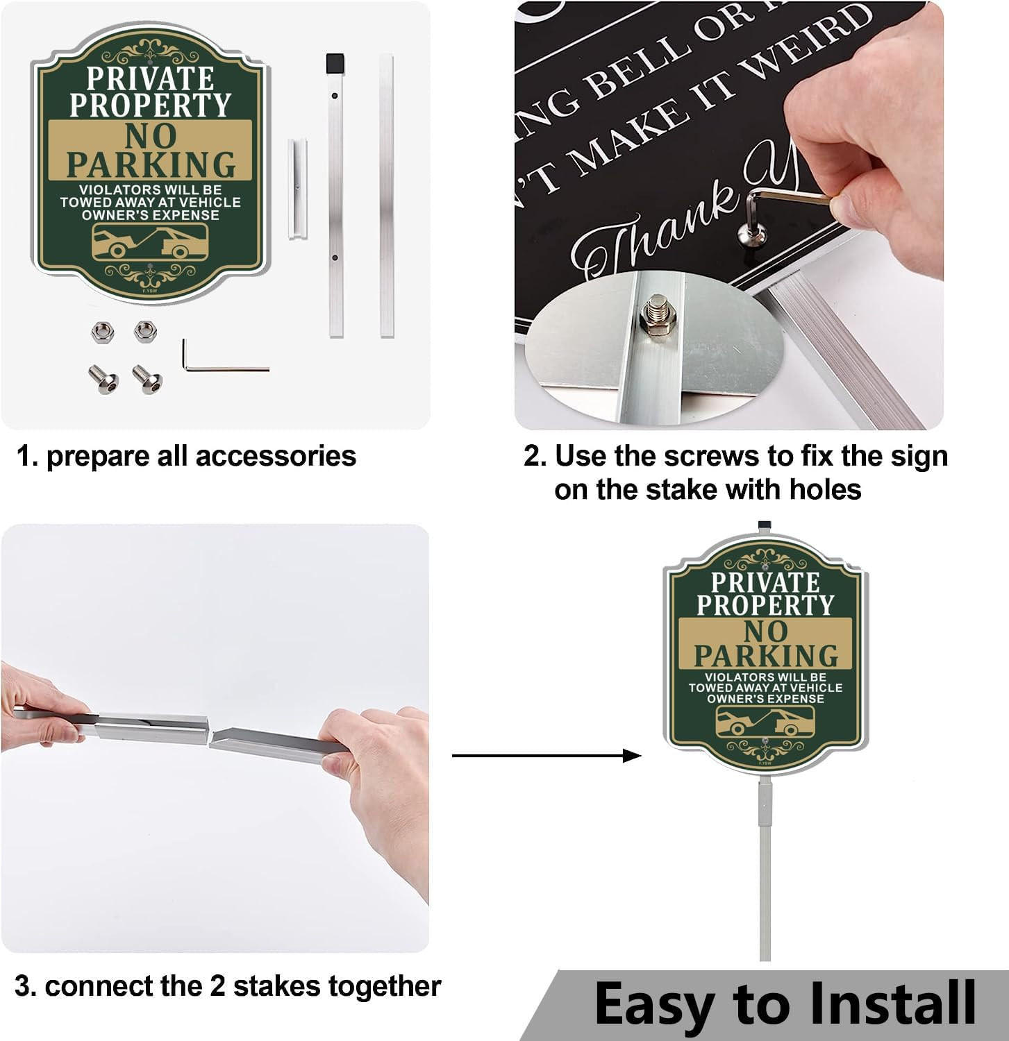 Private Property No Parking Sign with Metal Stakes for Outdoor Use 12″ x 10