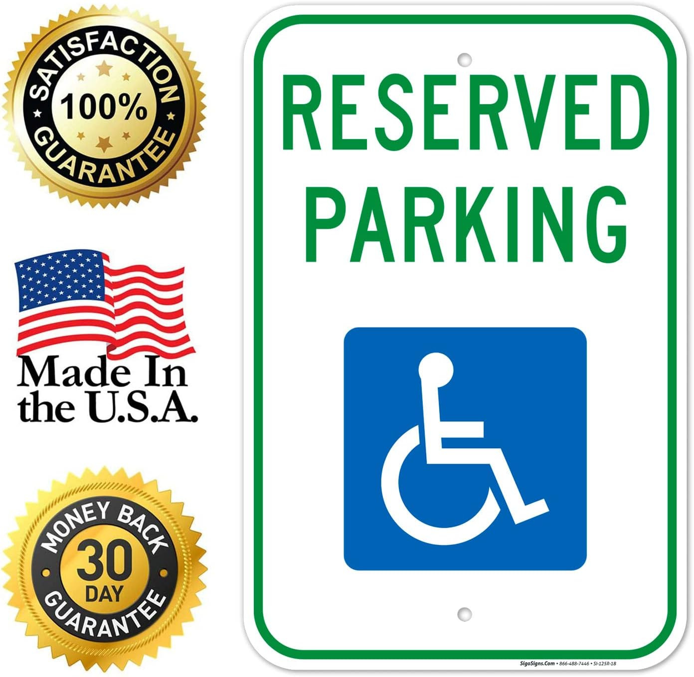 Handicap Parking Sign, Reserved Parking Sign, 12X18 Inches, Rust Free .063 Alumi