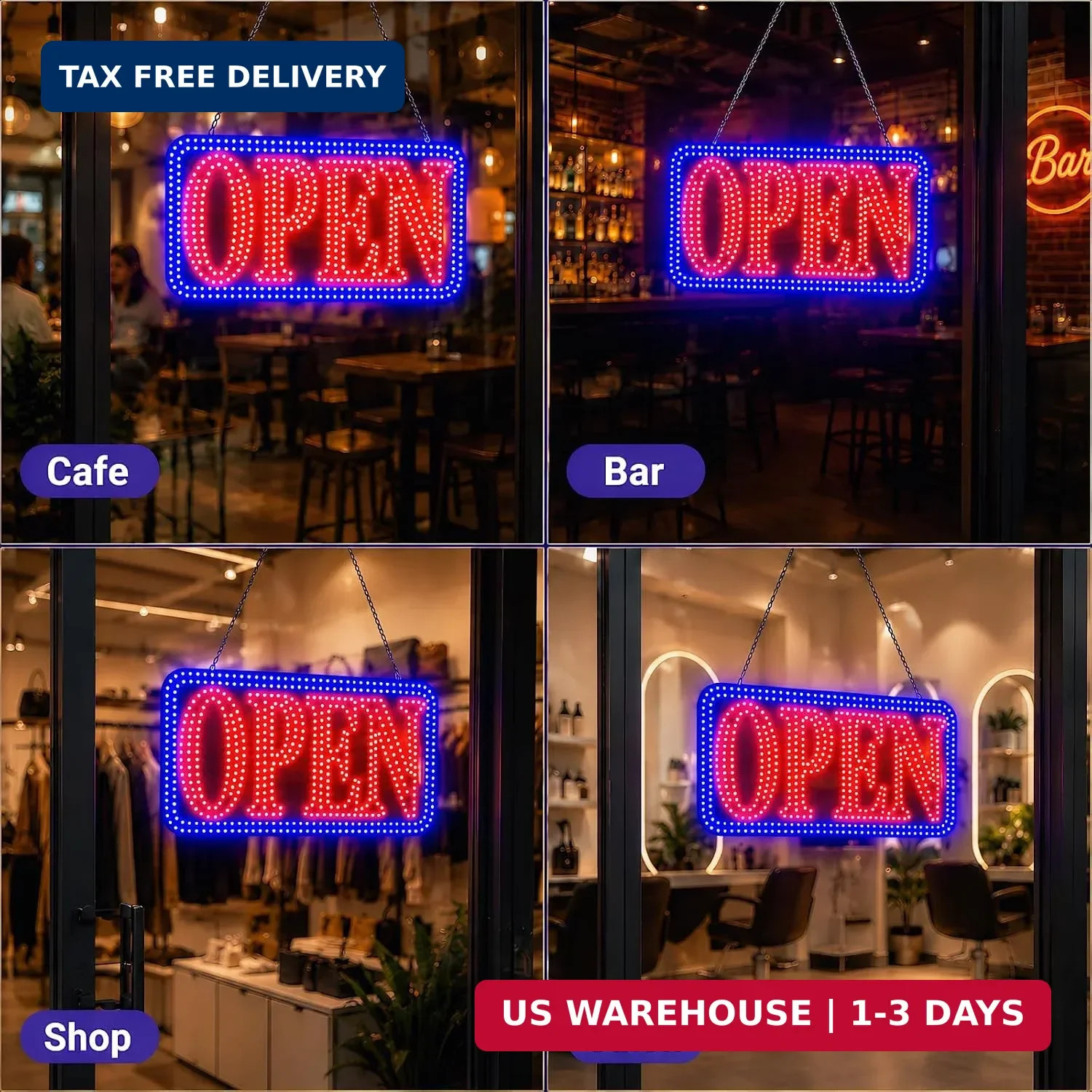 LED Open Signs for Business, High-Brightness Open Sign with Remote Control, 16.5
