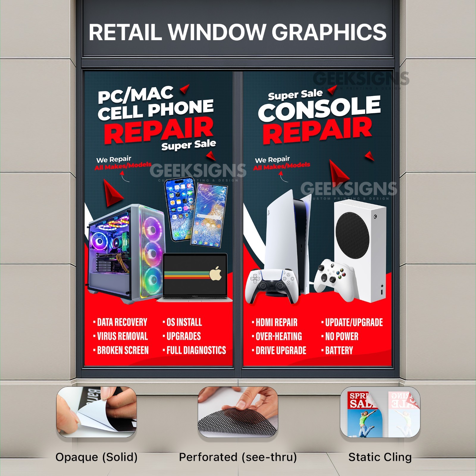 Cell Phone Computer Console Repair Window Wrap Decals Storefront Signs Poster