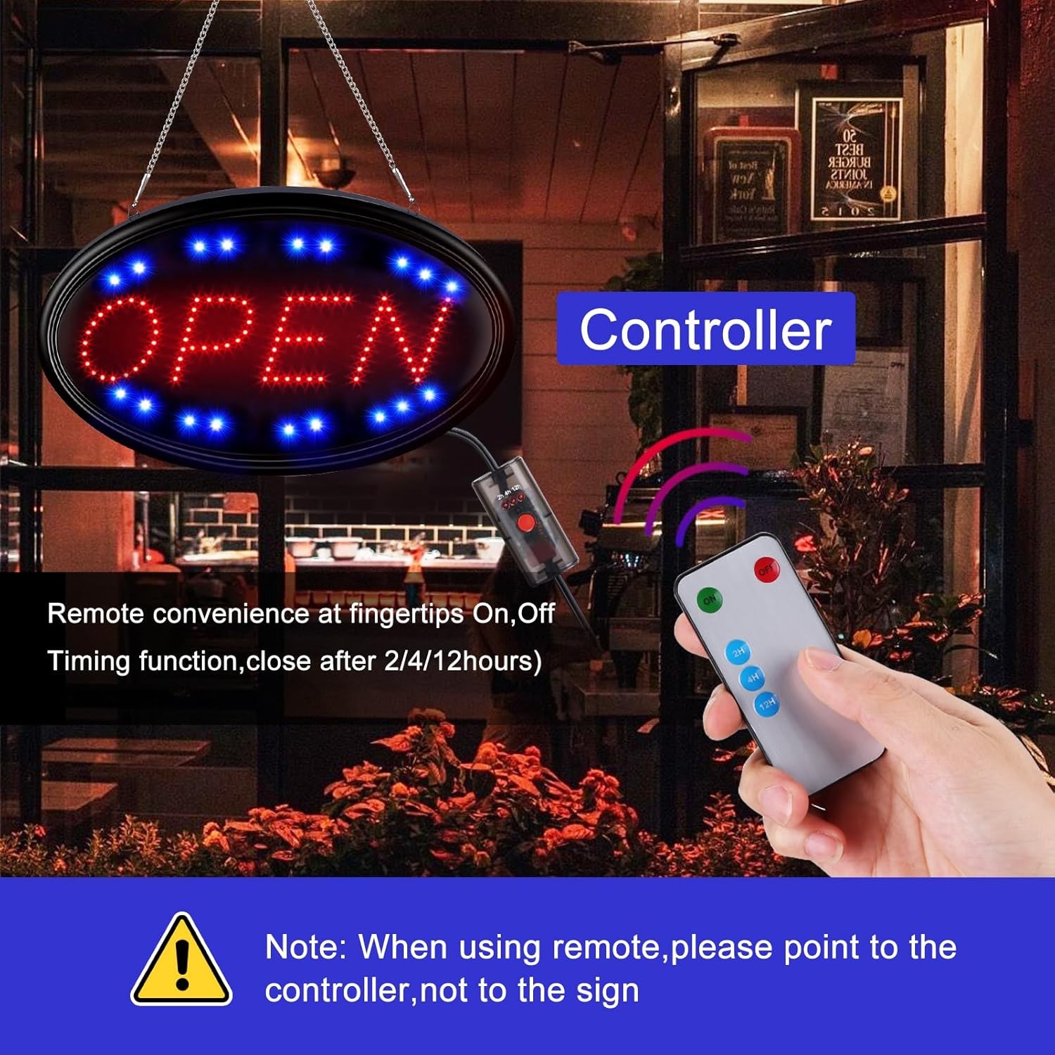 Large 23×14 LED Open Sign with Remote – Flashing & Steady Modes for Business