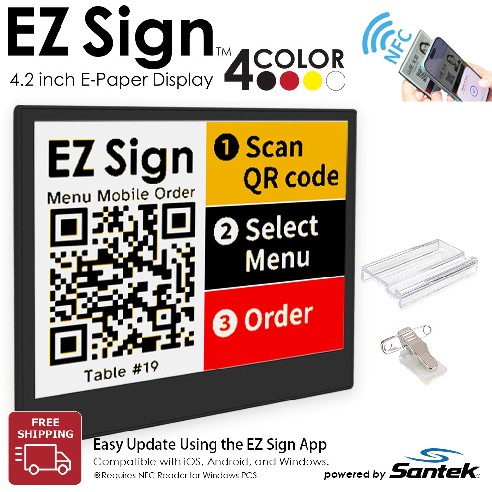 Santek EZ Sign NFC E-Paper Display, No Battery & 4-Color Rewritable Display IP65