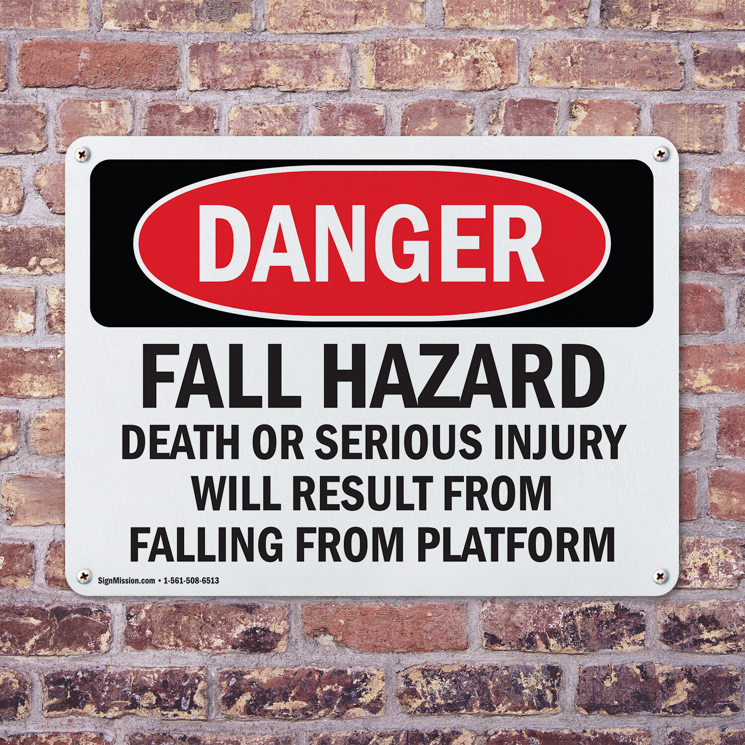 (2 Pack) Fall Hazard Falling From Platform OSHA Danger Sign Decal Metal Plastic