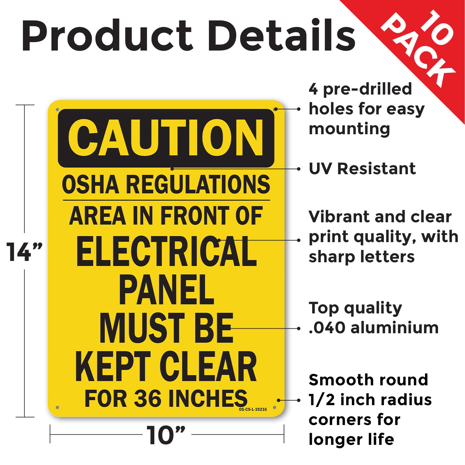OSHA Regulations Area In Front Electrical Panel Must Kept 36 Inches 5/10 Pack