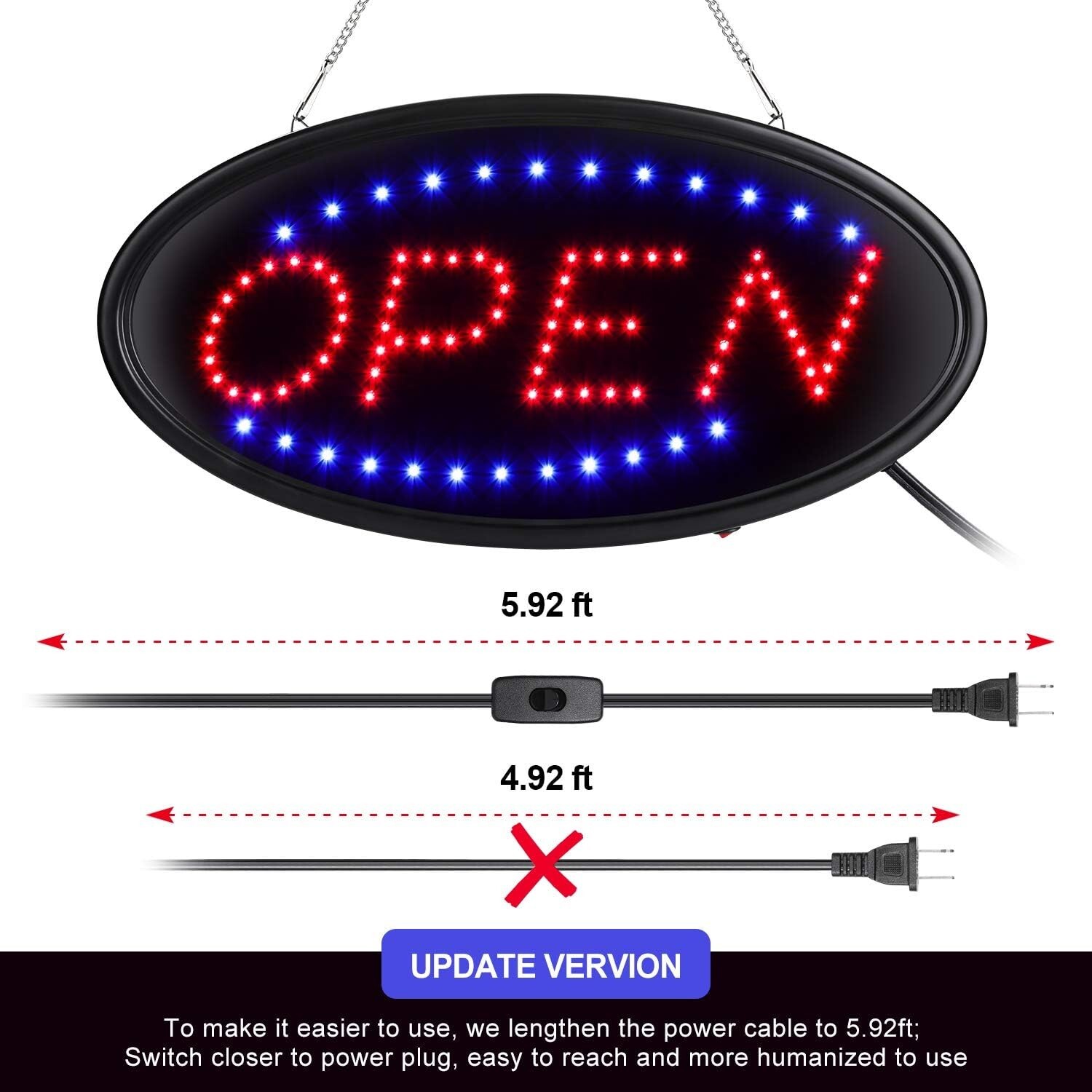 LED Open Sign for Restaurants, Bars, and Cafes – Remote Controlled 19×10