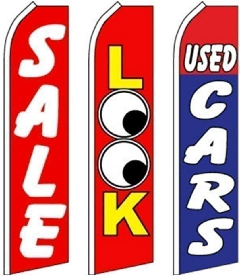 Car Auto Dealer Swooper Flutter Feather Flags 3 pack-SALE-LOOK- Used Cars-