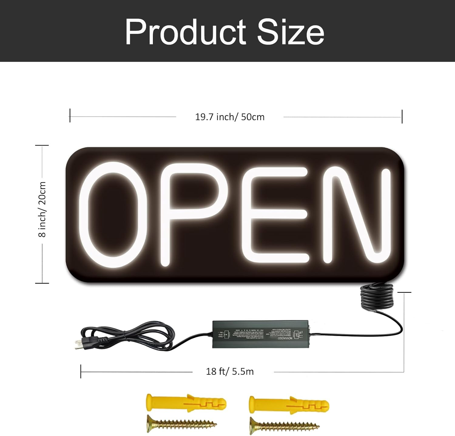 Large Waterproof LED Open Sign 19.7×8 Ultra Bright Outdoor Business Store Displa