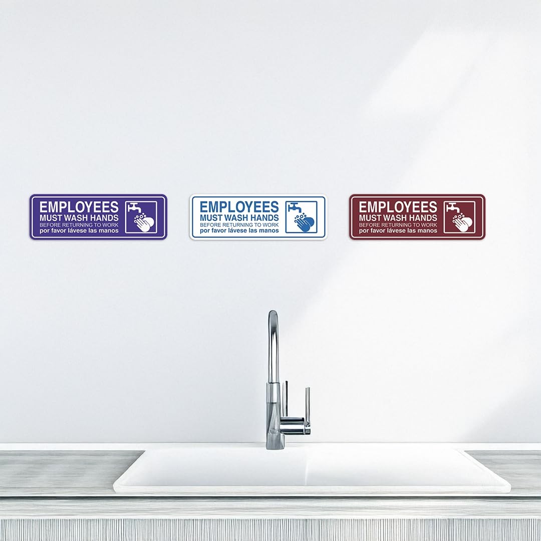 All Quality Standard Employees Must Wash Hands Door/Wall Sign – Red/Gold –