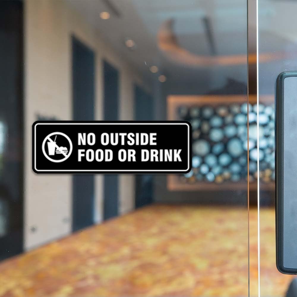 Standard No Outside Food Or Drink Door/Wall Sign – Black – Medium 2-3/4″ X 7″