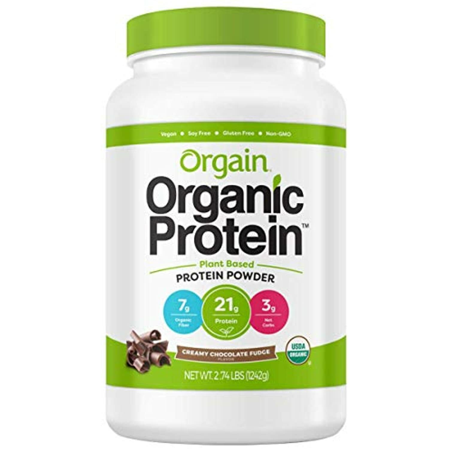Orgain Organic Plant Based Protein Powder, Vegan, Low Net Carbs, Non Dairy,