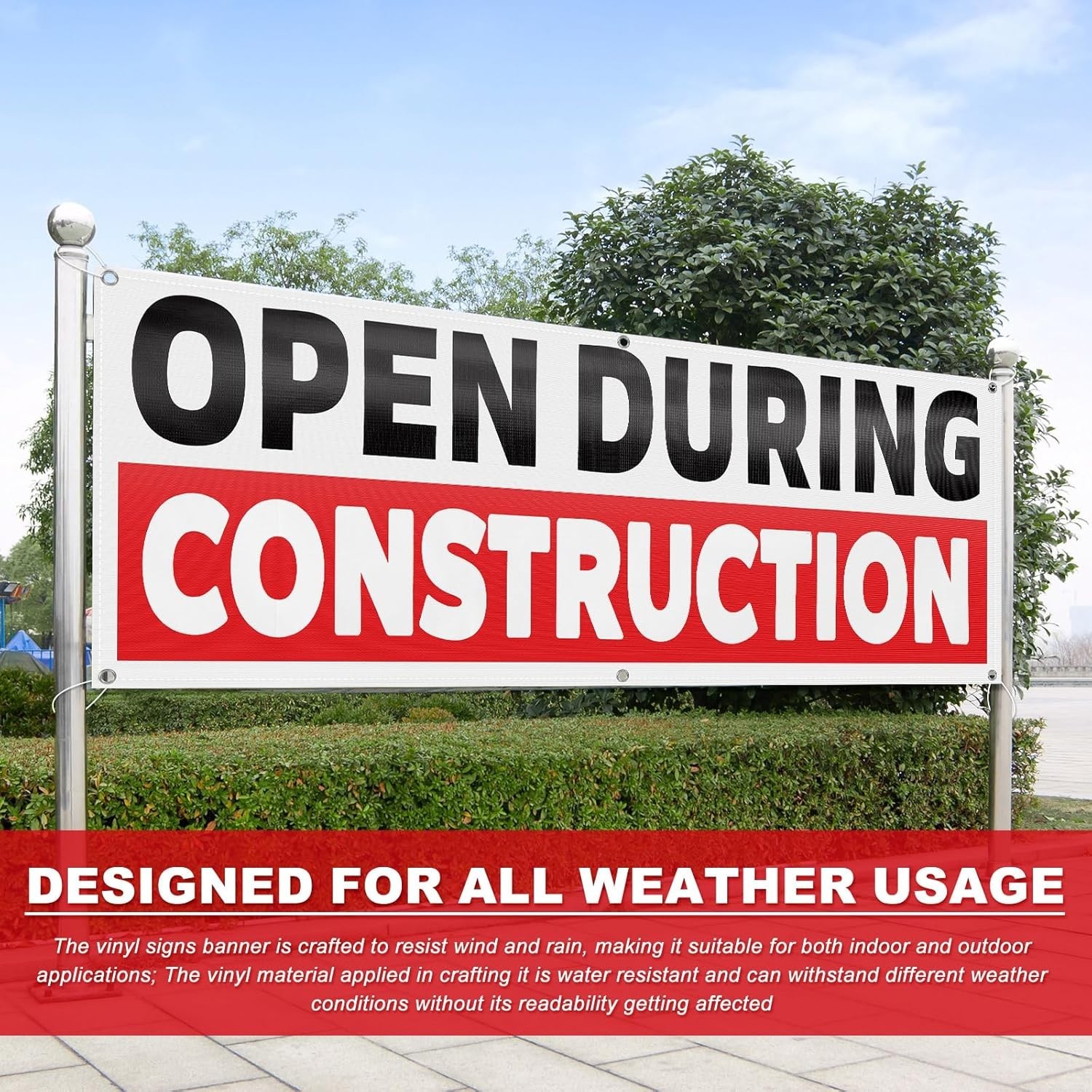 18 x 48 Inches Open During Construction Vinyl Banner Sign for Business Indust…