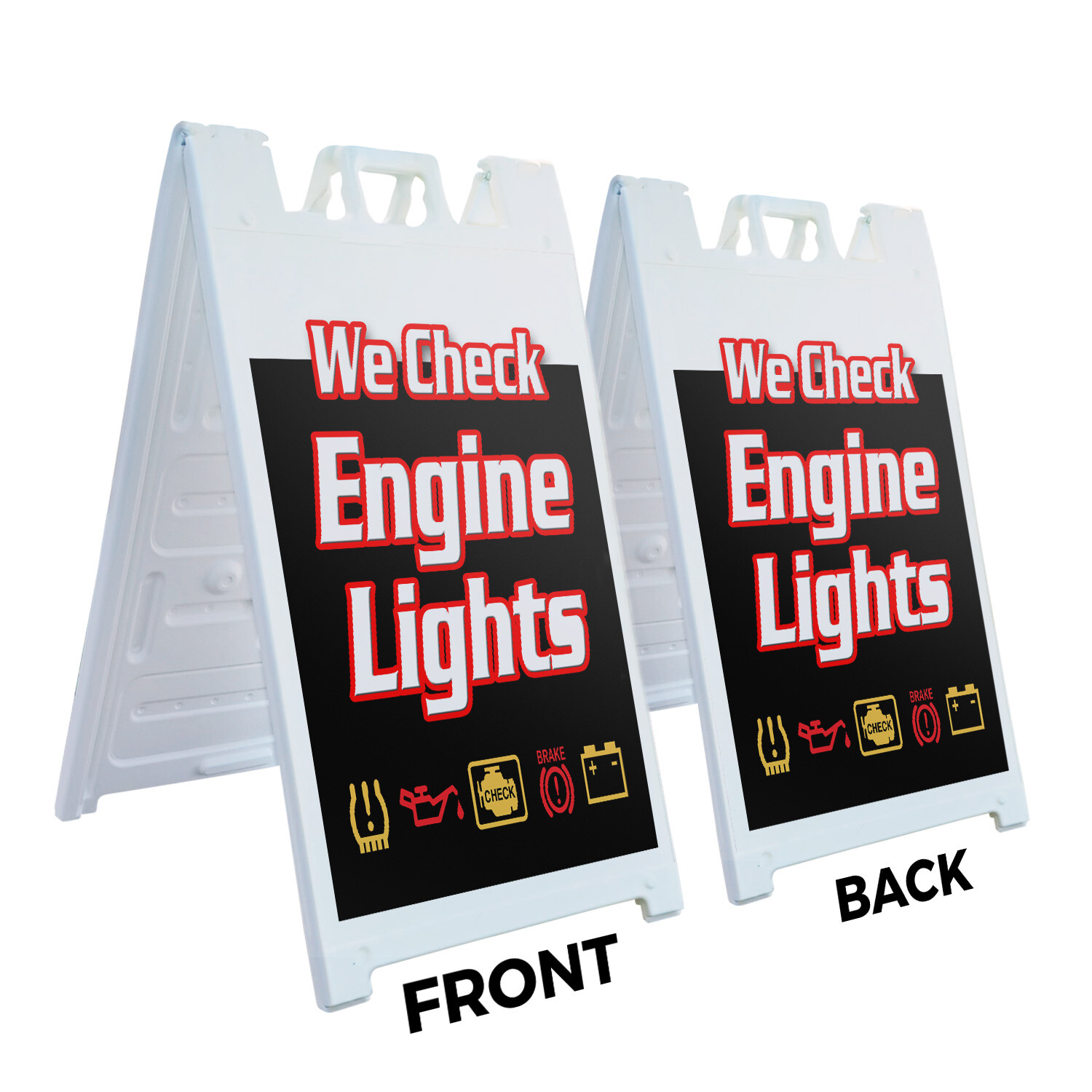 A-frame Sidewalk We Check Engine Lights 24″ x 36″ Double Sided A-Frame Sidewalk