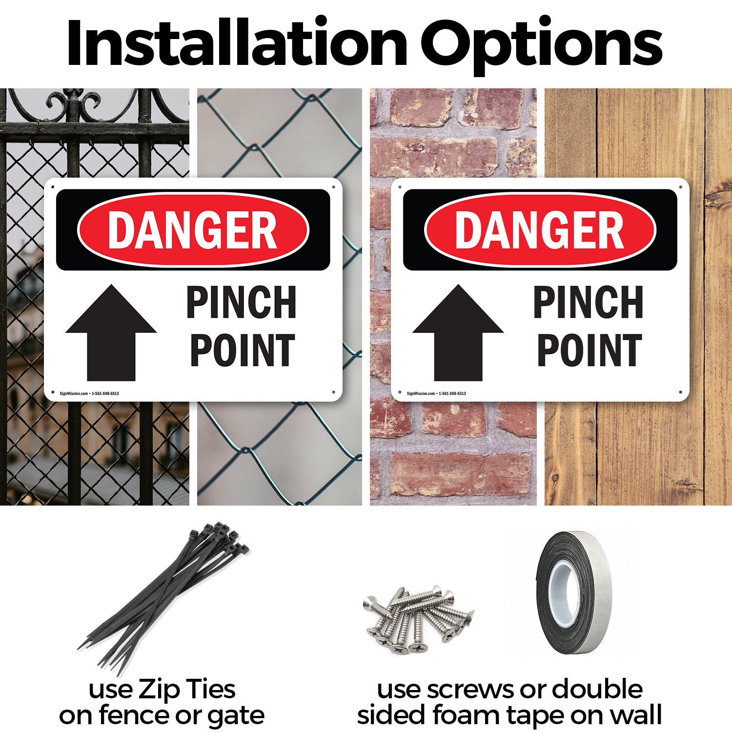 (2 Pack) Pinch Point OSHA Danger Sign Decal Metal Plastic