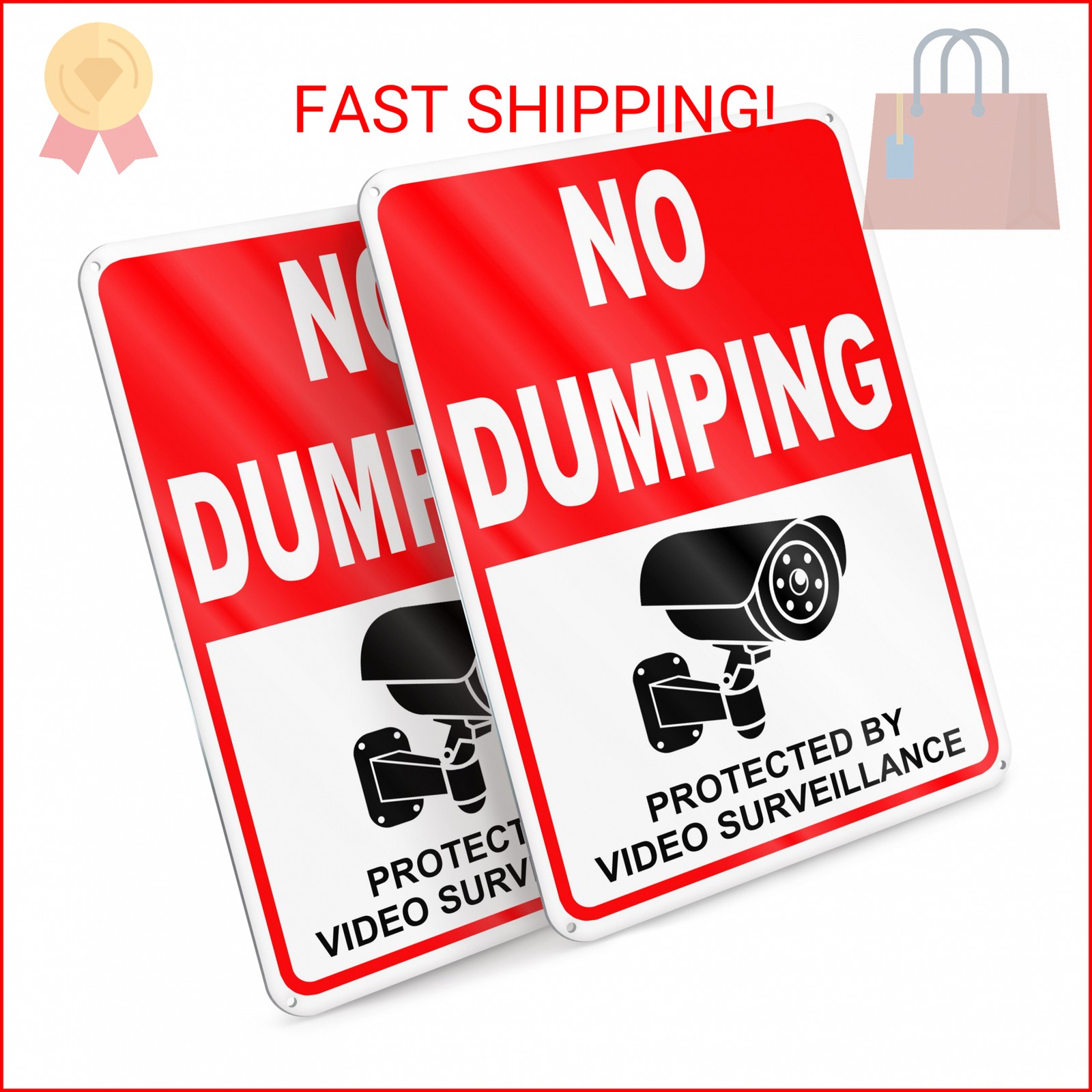 2 PC No Dumping Signs, Reflective 7 x 10 Aluminum No Littering Signs with Video