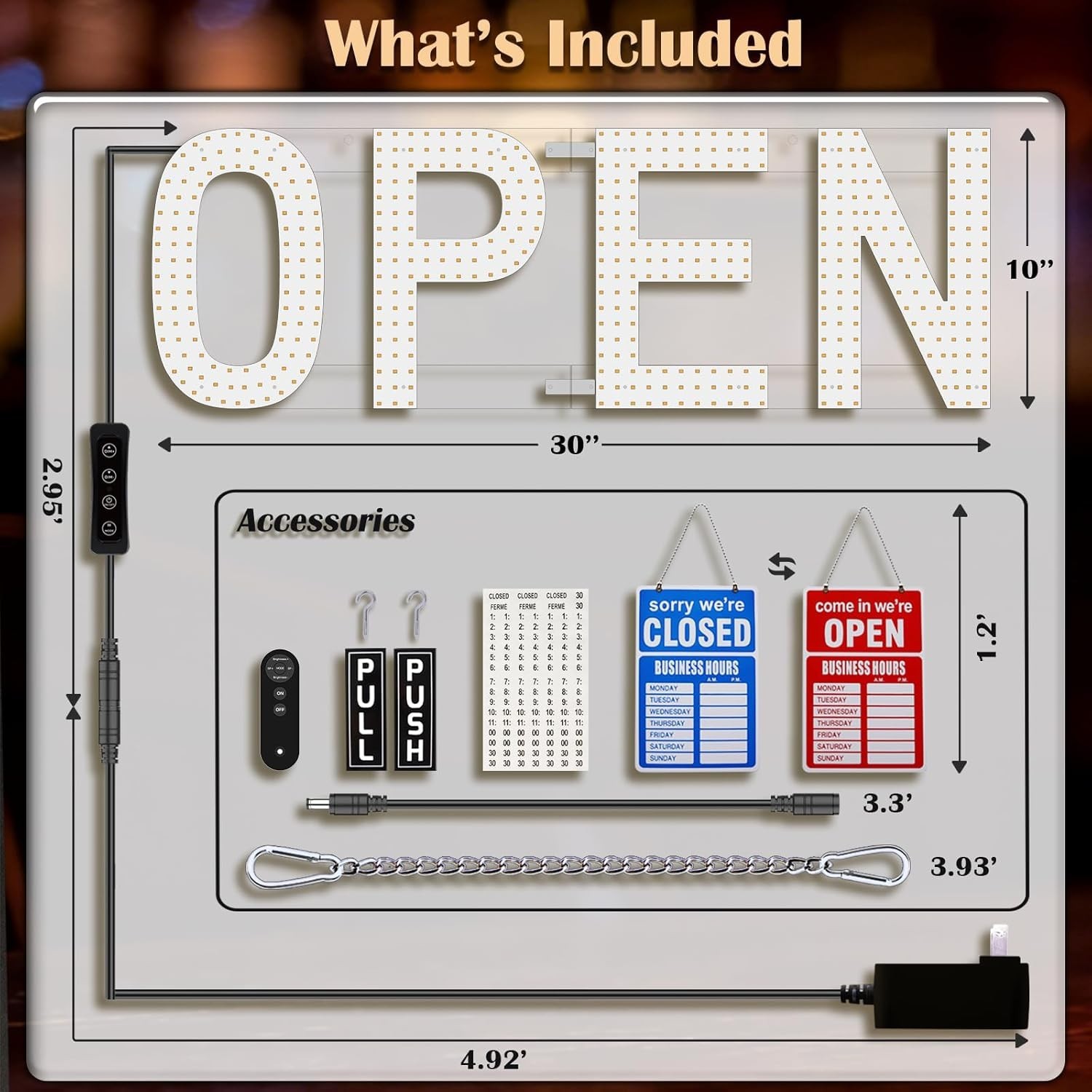 Open Signs for Business, 30″x10″ Big & Bright Open Sign with Remote Control Dimm
