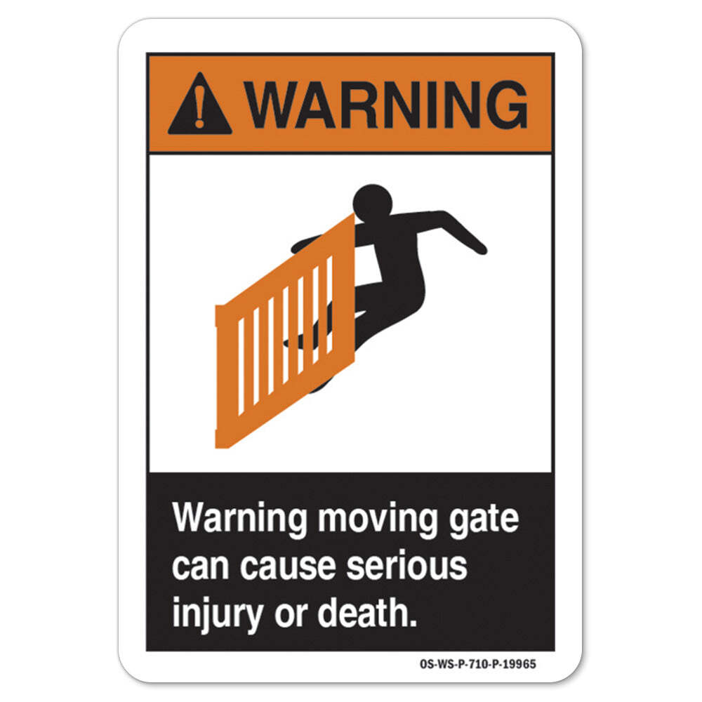 Warning Moving Gate ANSI Warning Sign Metal Plastic Decal