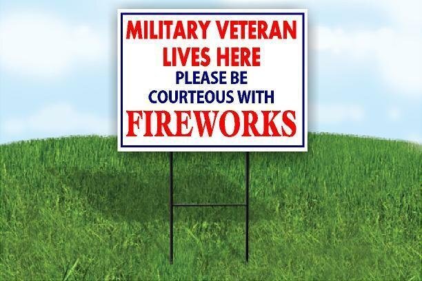 MILITARY VETERAN PLEASE BE COURTEOUS BLUE AN Yard Sign Road with Stand LAWN SIGN