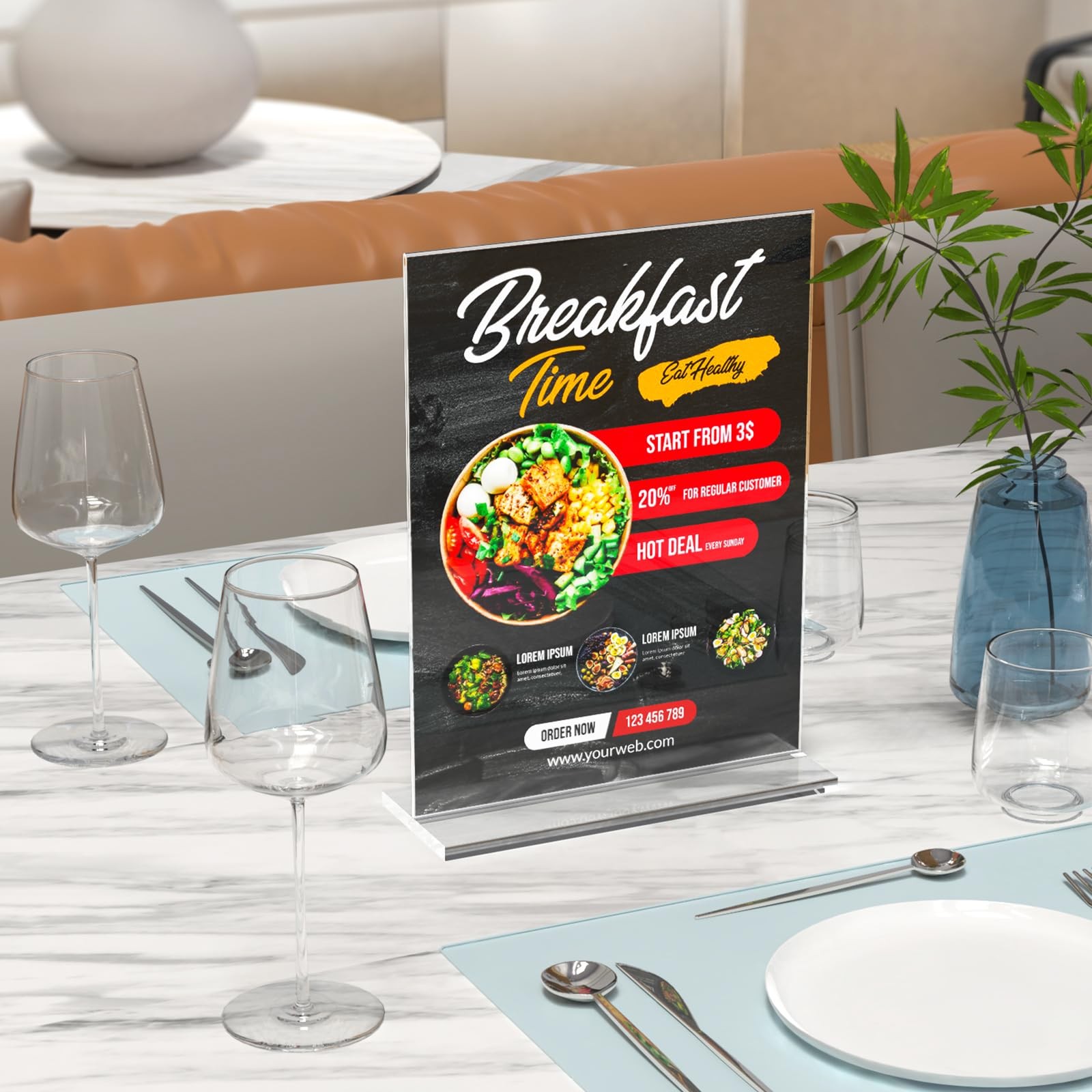 3 Pack Acrylic Sign Holder 8.5 x 11 Inches, Clear Menu Stand, Vertical