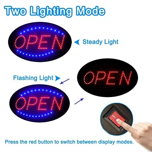 LED Open Sign 19×10 Inch Hanging Window Display with Two Lighting Modes