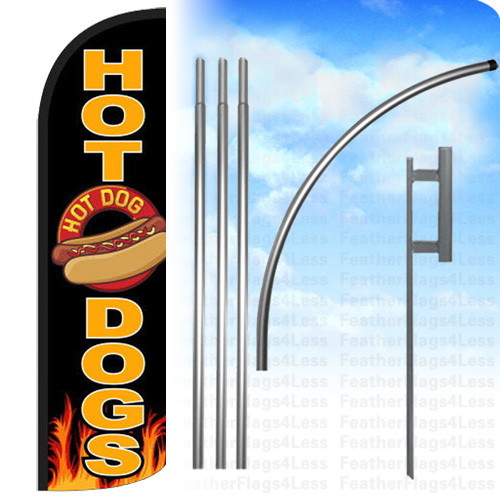 HOT DOGS Windless Swooper Feather Flag 15′ KIT Banner Sign – black kq