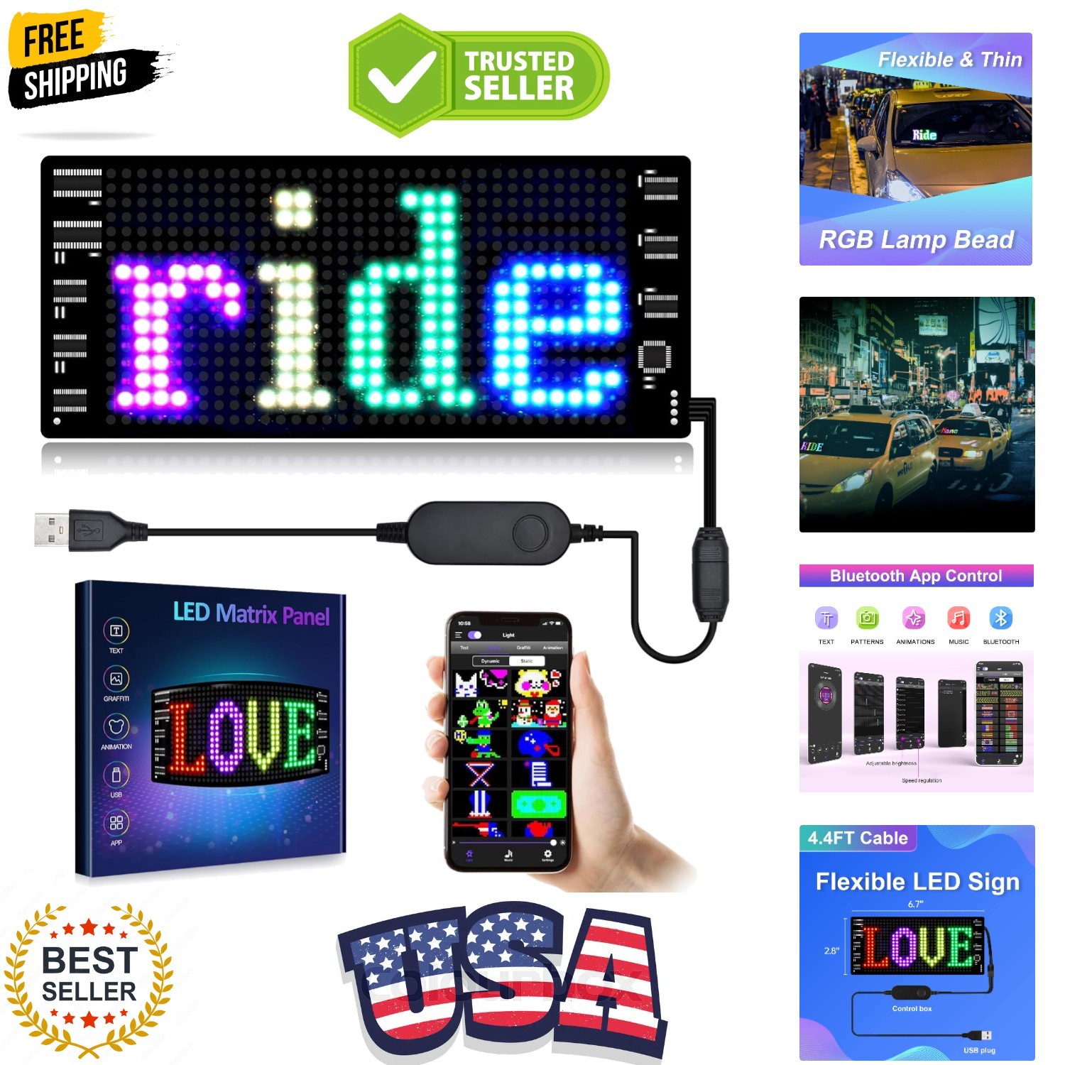 LED Light Signs for Car,Programmable Flexible LED Sign,Bluetooth APP Control,…