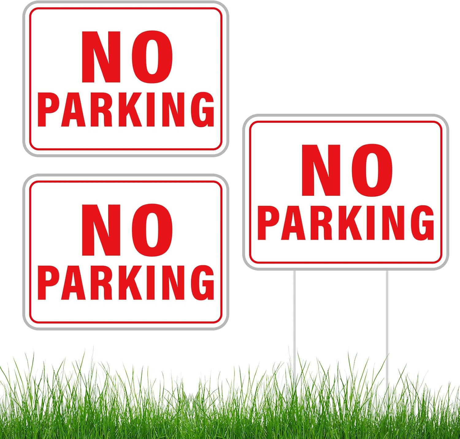 3 PCS No Parking Signs 12 X 9 Inches No Parking Yard Sign with Stake Double Side