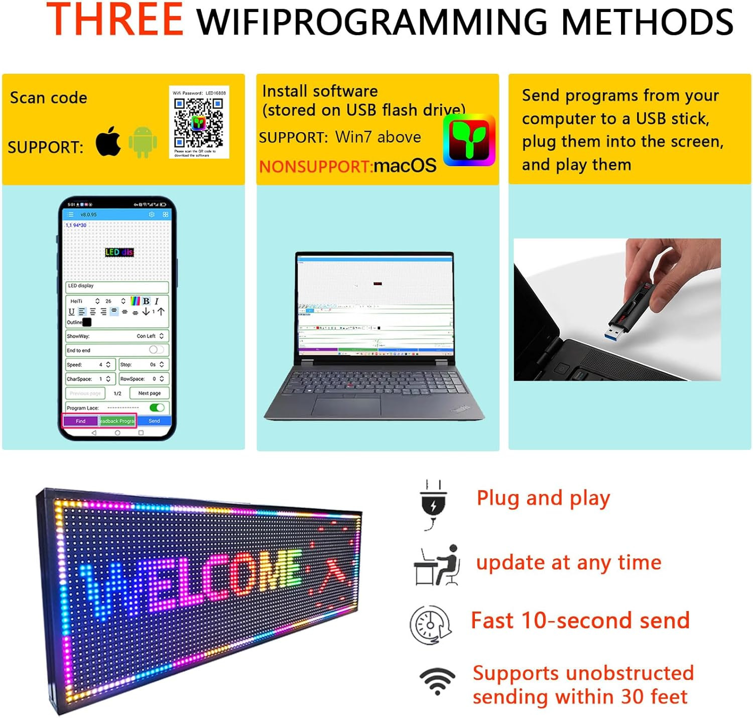 P10 Outdoor Full Color LED Signs WIFI Control with High Brightness Scrolling Led