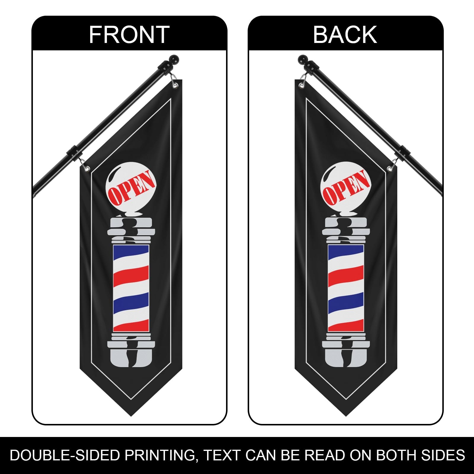 QSUM Barbershop Flag, Double-Sided Open Flag with Pole Kit & Wall Mount, Outd…