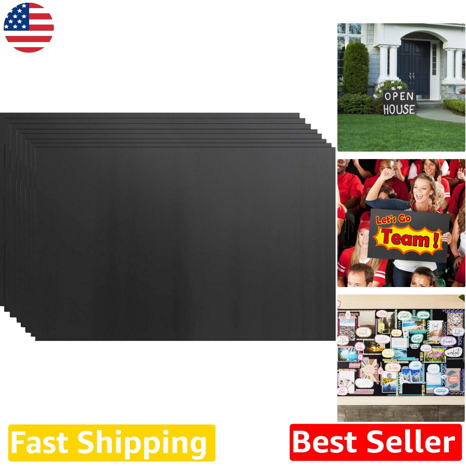 Durable Black 24×36 Corrugated Plastic Board Signs – 8 Pack, Weatherproof DIY