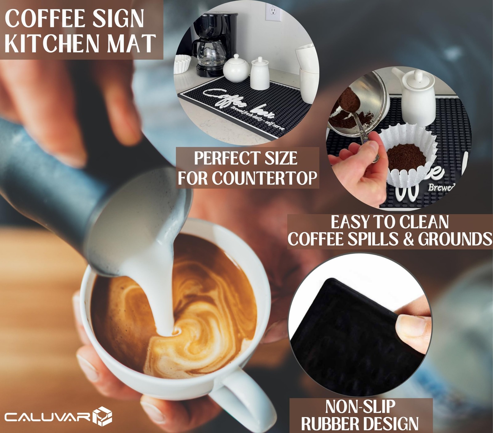 Brewed Fresh Daily Silicone Coffee Bar Mat 18×12 in, Self Serve Coffee Statio…