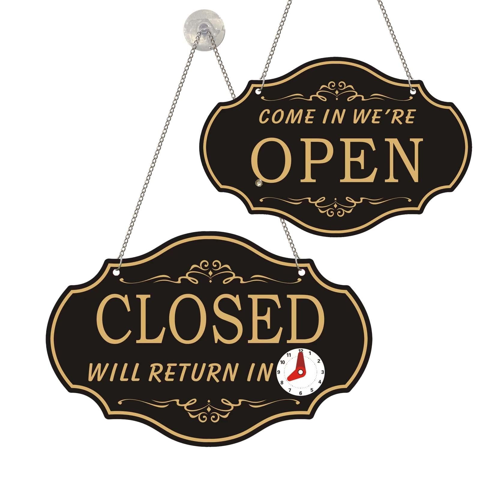 Open Signs For Business, Plastic Open Sign, Double Sides with “Will Return