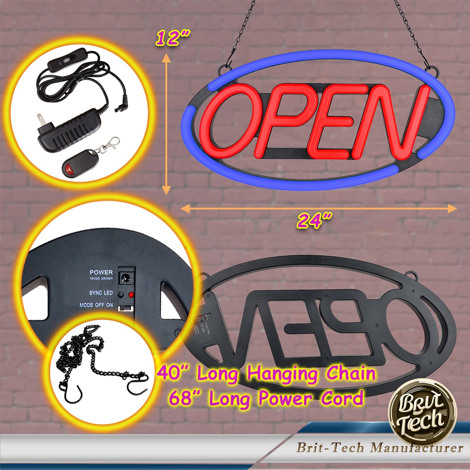 Large LED Open Sign 24″ Neon Light Bright for Restaurant Bar Store Shop Business
