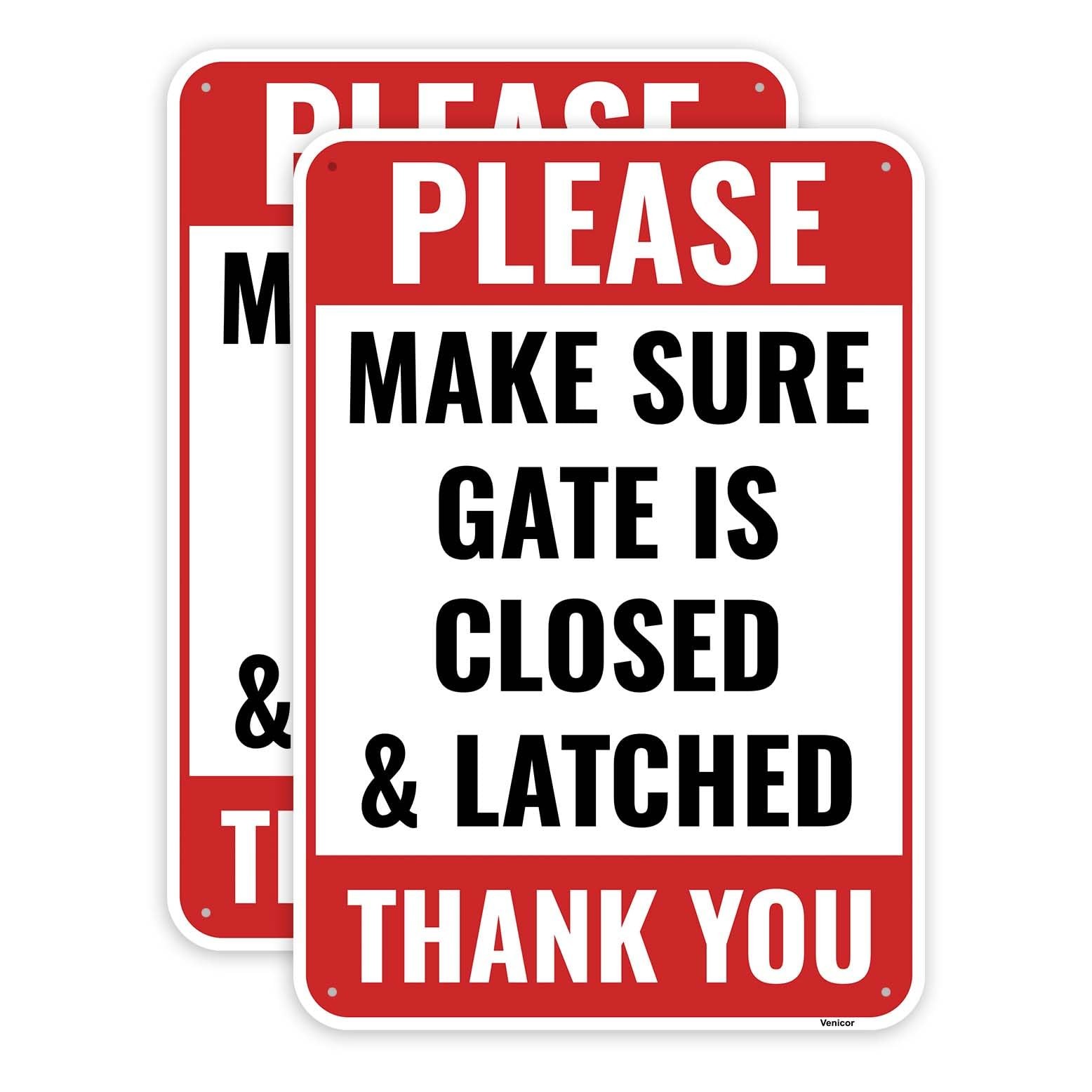 2 PCS Close And Latch Gate Sign 10×7 Inch Aluminum Safety Security Sign