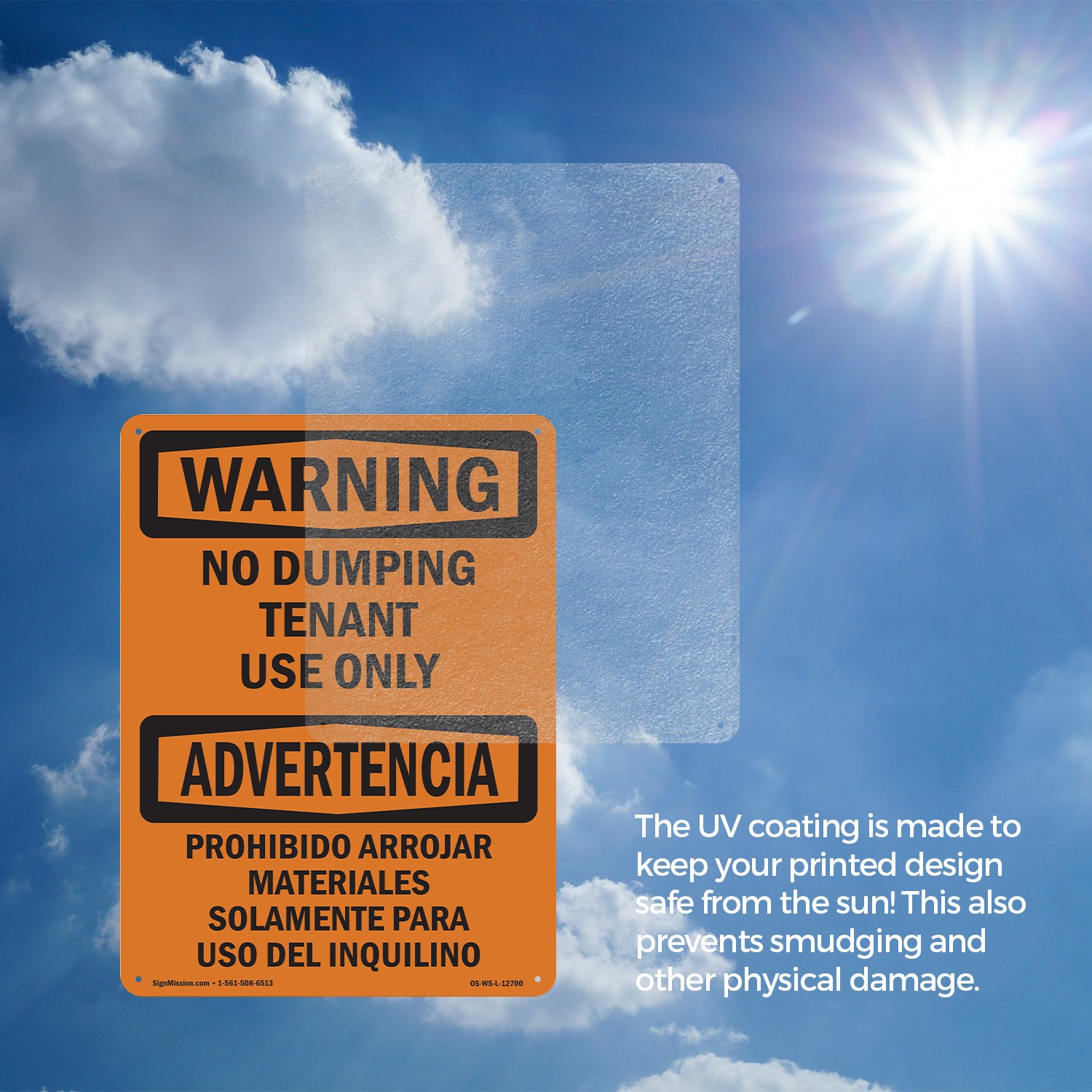 No Dumping Tenant Use Only Bilingual OSHA WARNING Sign Or Decal – 5 or 10 Pack