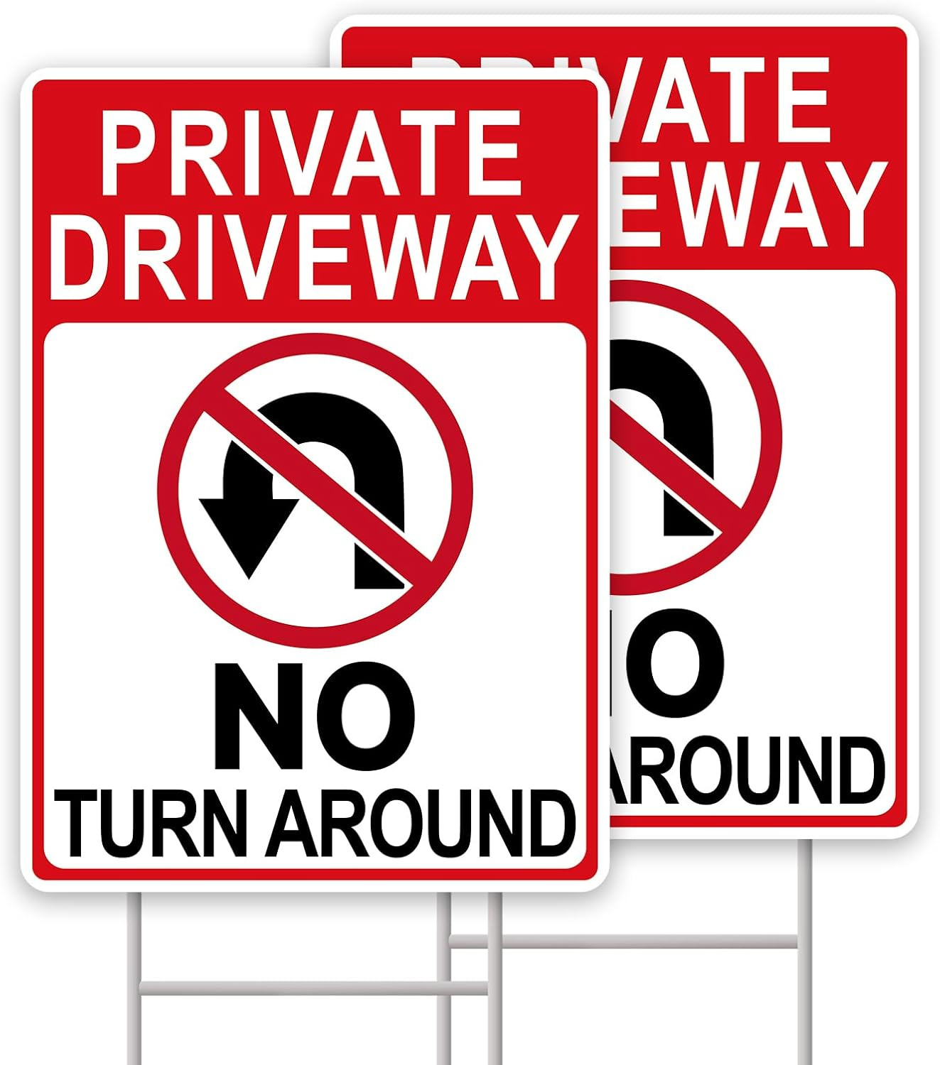 Private Driveway No Turnaround Signs 14″x10″, 2 Pack with H-Stakes and Tape