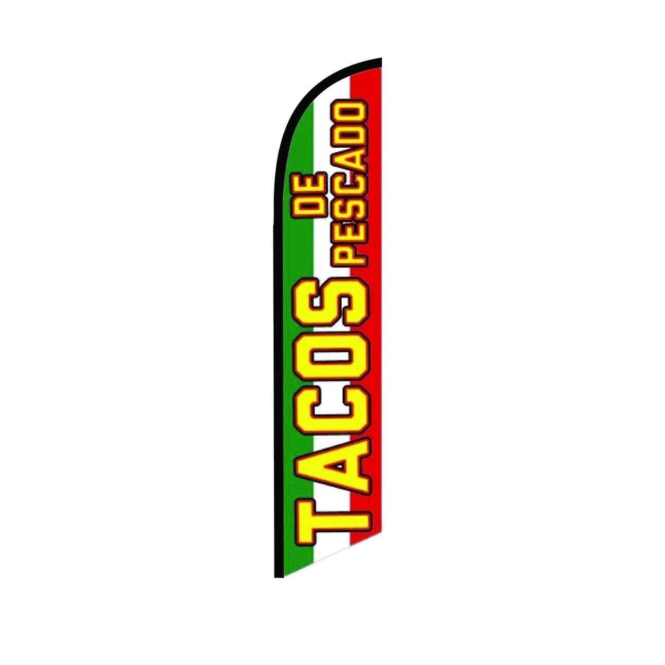 Tacos De Pescado Green Swooper Flutter Feather Flag | 3ft W x 11.5ft Tall