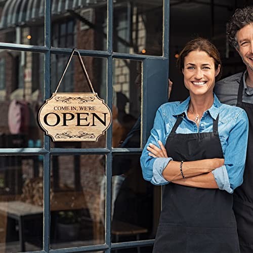 Double Sided Wooden Open Closed Business Sign with Rope for Shop Door Window