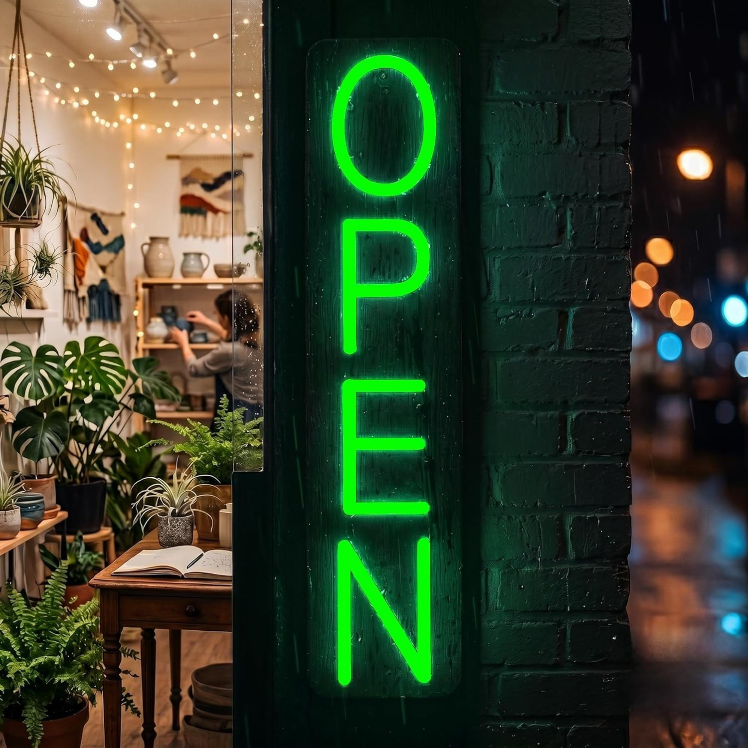 Outdoor Open Sign for Business 28X7In IP65 Waterproof, Vertical LED Neon Open Si