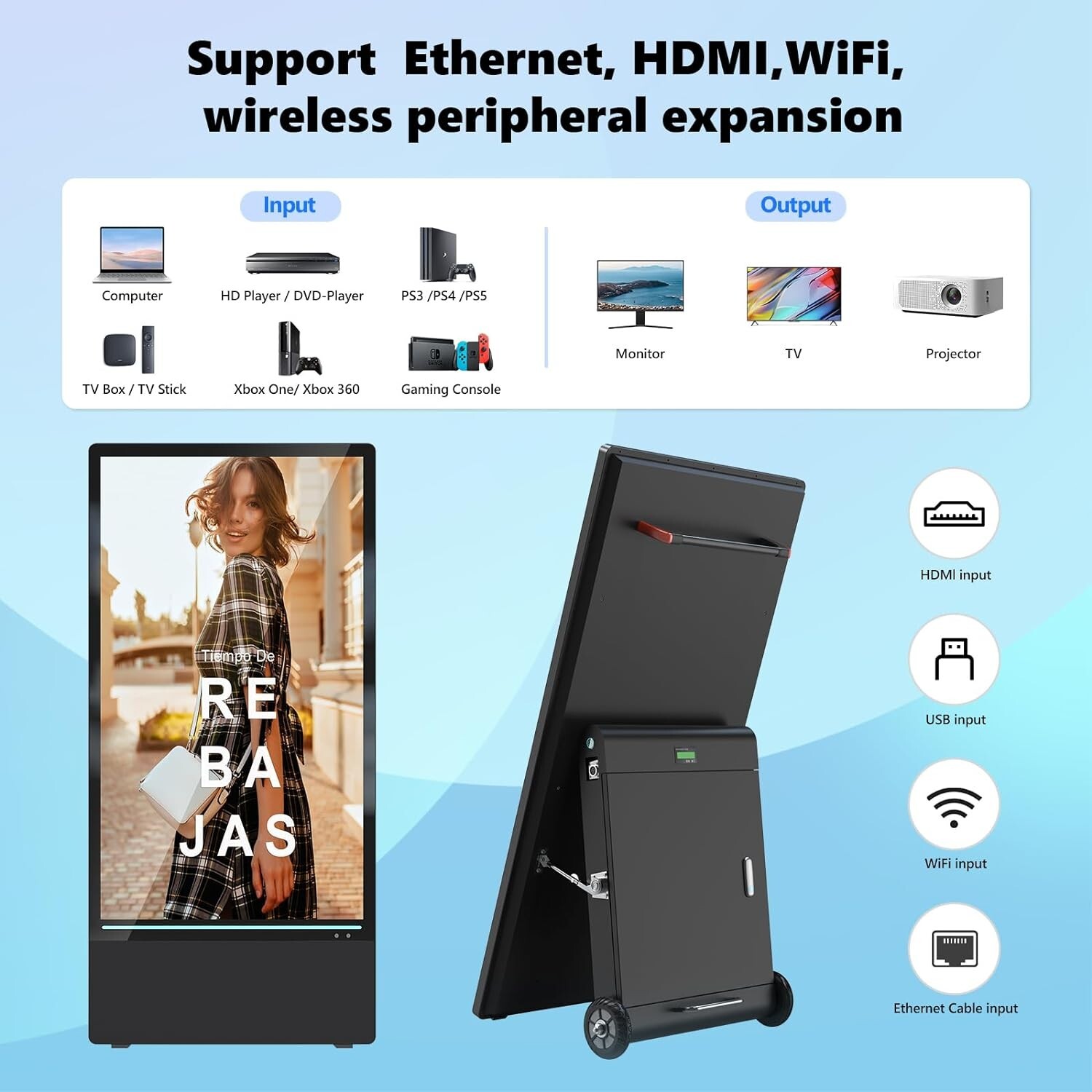 43 inch Rechargeable Portable Outdoor Digital Signage Displays IP55 Waterproof