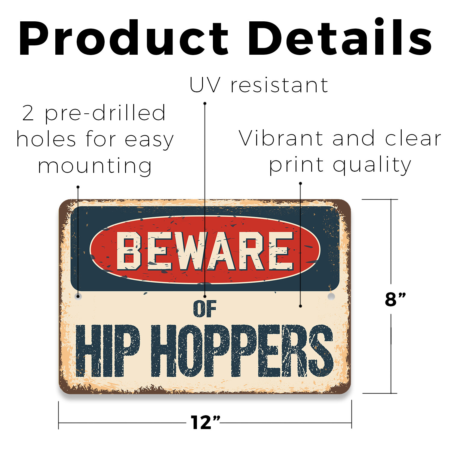 Hip Hop (3 Pack) Plastic Street Sign Crossing Warning Vintage Rustic Beware